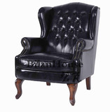 新款欧式老虎椅真皮单人沙发 美式乡村书房客厅卧室皮艺高背椅凳