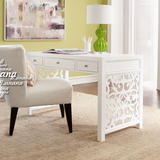 欧式白色古典书柜镂空雕花书桌置物架现代宜家时尚书房书桌柜组合