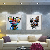 现代简约客厅装饰画餐厅玄关挂画卧室抽象立体油画动物创意两联画