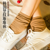 堆堆袜女韩国春夏纯棉薄款纯色细竖条纹复古森系短靴袜套中筒袜子
