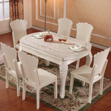 欧式大理石伸缩折叠餐桌椅组合6人实木圆桌小户型白色长方形饭桌