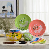创意个性健康环保彩色釉面碗碟筷子冷菜盘田园风陶瓷餐具套装礼品