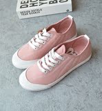 2016夏季韩国粉色帆布鞋平底系带低帮布鞋学生休闲球鞋平底情侣鞋