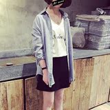 2016夏新款衬衫女韩范学院风卡通印花简约bf细条纹长袖外套POLO领