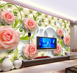欧式3d立体客厅电视背景墙壁纸卧室婚房墙纸壁画玫瑰花影视墙布