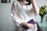 日本高端 进口欧根纱 精美海洋贝壳刺绣 5分袖 透明罩衫/上衣