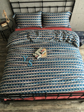 高密度全棉活性印花贡缎床上四件套纯棉简约田园床单被罩床品2米