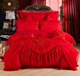 婚庆四件套结婚礼床上用品大红全棉床品4六八十件套件刺绣花正品