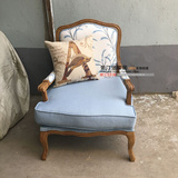 美式单人沙发椅法欧式实木客厅老虎椅布艺时尚简约扶手躺椅定制