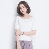 2016夏季新款女T恤 韩版修身时尚纯色冰丝五分袖短款套头打底上衣