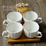 四人陶瓷咖啡杯套装 带架子和勺子纯白陶瓷小号杯子创意组合装