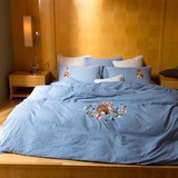 日式卡通可爱小猫咪小兔子大象水洗棉刺绣床上用品全棉四件套纯棉