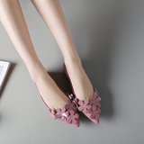 尖头单鞋女平底2016韩版优雅气质花朵显瘦套脚粉色百搭平跟浅口鞋