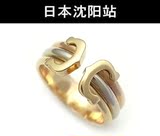 【日本二手保真】正品Cartier卡地亚玫瑰金黄金三色窄版双C戒指