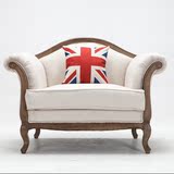 美式复古做旧单人沙发实木布艺沙发椅休闲老虎椅单人沙发定制家具