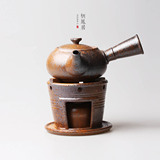易购日式手工拉胚粗陶酒精茶炉普洱侧把茶壶红茶温茶器煮茶炉套装