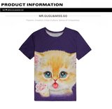 潮欧美街头搞怪动物萌猫图案3DT恤男女个性创意半袖3d立体t恤短袖