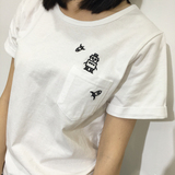 夏季机器人刺绣显瘦圆领简约打底衫 水洗全棉内外搭实用短袖T恤女