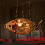 创意木竹艺鱼形餐厅灯咖啡馆酒吧美式乡村复古个性网咖烤鱼店吊灯