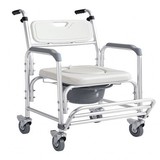 佛山轮椅带轮坐便椅铝合金洗澡椅 老人坐便器 孕妇移动冲凉坐厕椅