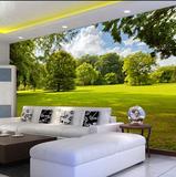 绿色3d立体风景大型壁画客厅沙发电视背景墙纸壁纸无缝草地墙纸