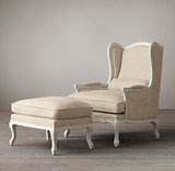 现货法式棉麻单人沙发美式复古做旧实木休闲椅简约欧式客厅老虎椅