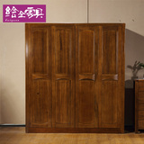 现代中式黄金胡桃木衣柜全实木2 3 4 5门大衣柜卧室储物组合木柜