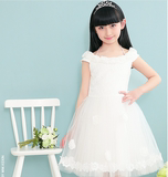 新款夏季女童连衣裙中大童短袖蕾丝白色公主裙礼服儿童纱裙表演裙