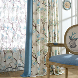 田园遮光定制蓝色成品窗帘布料 提花印花客厅室飘窗美式wq