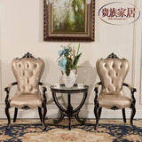 豪华新古典欧式实木餐椅酒店卧室橡木扶手椅美式家具真皮布艺椅子