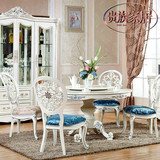 欧式餐桌田园实木圆桌椅组合6人白色烤漆简约饭桌带转盘法式客厅