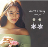 防过敏纯银小耳钉韩国优雅女气质甜美长款耳坠珍珠花朵后挂式耳环