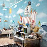 海盗船长卡通儿童房沙发卧室背景墙纸壁纸无缝大型壁画 定制包邮