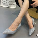 超高跟女鞋尖头单鞋2015秋季印象风女士皮鞋漆皮亮片性感高跟鞋子