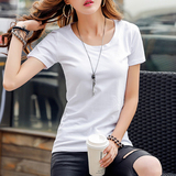 韩国版简约纯棉打底衫女士短袖t恤上衣新品纯白色体恤衫夏装 包邮