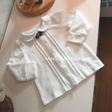 外贸童装2015年春款女童纯棉白色长袖衬衣 娃娃领长袖T恤 打底衫