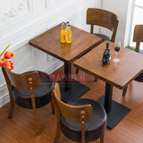 休闲咖啡厅西餐厅橡木方桌 奶茶店实木餐桌椅 甜品店一桌两椅组合