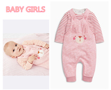 NEXT进口童装代购女宝宝婴儿纯棉粉色兔子背带裤套装长袖条纹哈衣