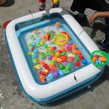 诺澳儿童钓鱼玩具磁性鱼宝宝钓鱼玩具池套装小猫益智钓鱼充气水池