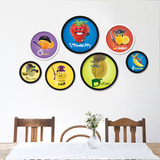 餐厅水果装饰画果汁店厨房蔬菜现代简约挂画创意圆形三联照片墙画