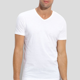 纯白v领t恤男短袖纯棉简约纯色紧身半袖体恤 夏季简单色衣服 大码