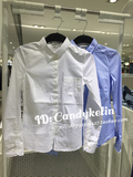 HM H＆M女装香港代购专柜正品白色蓝色修身休闲百搭长袖衬衫正装