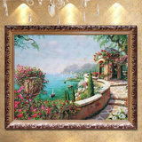 油画现代简约时尚欧式客厅装饰画卧室地中海风格风景有框壁画原创