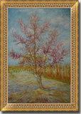 高档手绘油画 临摹世界名画  梵高油画《盛开的桃花》客厅装饰画