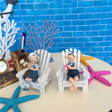 室内创意家居装饰品摆件设地中海风格树脂男女情侣一对娃娃木座椅