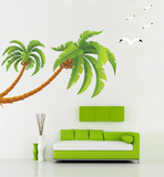 热带风景贴画可移除椰子树墙贴纸客厅卧室背景墙温馨绿色墙壁贴画