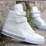 终极一班街舞鞋潮流白色高帮鞋男鞋子韩版高邦鞋增高板鞋漆皮马靴