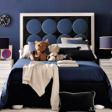 男孩床 布艺儿童床实木软包蓝色床欧式实木单人双人床可定制