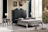 欧式床双人床奢华1.8米皮艺床贴银箔实木排骨架新古典床家具