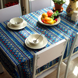 地中海 时尚蓝色棉麻布艺餐桌布 外贸波西米亚异域台布茶几布盖巾